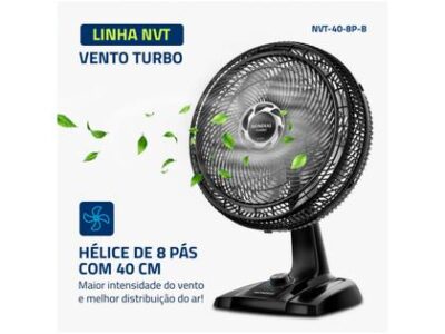 Ventilador de Mesa Mondial Turbo NVT-40-8P-B 40cm 8 Pás 3 Velocidades Preto e Prata