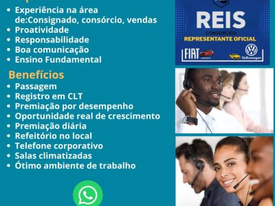Oportunidade incrível para trabalhar em um call center de sucesso! Vendedor de consórcios.